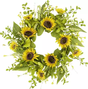 20 Inch Artificial Sunflower Wreath Spring Summer Wreath for Front Door Flowe... - Picture 1 of 1