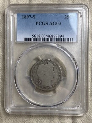 1897-S 25C Barber Quarter PCGS AG03 Scarce Key Date Coin - Image 1 of 4
