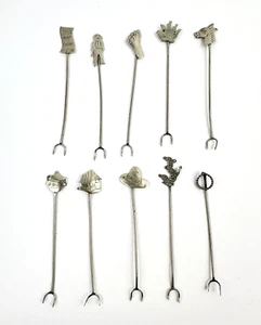 Vintage Set of 10 Southwestern Mexican Cocktail Hors D'oeuvre Forks Silver - Picture 1 of 11
