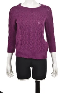 J Crew Womens Sweater Size S Purple Crewneck 3/4 Sleeve Cable Knit Top - Foto 1 di 4