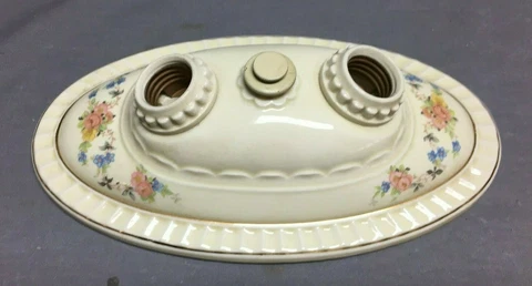 VTG Double Victorian Ceramic Porcelain Ceiling Light Flush Mount Floral 1612-21B Cover