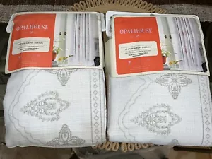 Set OPALHOUSE Blackout Curtain Gray White & Peach Medallion 50"x 63” New - Picture 1 of 5