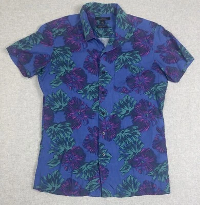 Marc Anthony гавайская рубашка мужчин маленький синий фиолетовый цветочный Slim Fit Lyocell роскошь - Изображение 1 из 4
