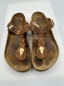 Birkenstock Gizeh Oiled Cognac Leather Braided Sandal Women Sz EU 40/ US L 9 M 7 - Picture 1 of 9