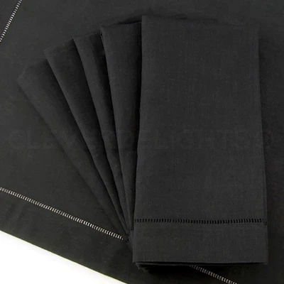 20 Black Hemstitch Linen Cotton Dinner Napkins 6 Pack 20 Inch Fine Dining Cloth - Image 1 of 4