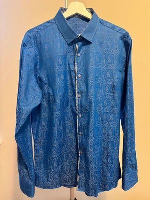 BARABAS Signature Blue Shirt Long Sleeve Button Up Lion All Over Print Size XL - Image 1 of 4