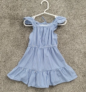 Crewcuts J.Crew Mädchen blau weiß gestreiftes Stufenkleid Schleifendetail Gr. 3 2024 - Bild 1 von 7