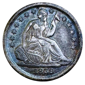 US 1839 O Seated Liberty Half Dime New Orleans Silver Coin XF - AU Rare 5 Cents - Picture 1 of 2