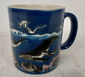 Vintage OTAGIRI JAPAN Mug ~ Embossed Sea Life / Whale / Dolphins / Angel Fish - Picture 1 of 4