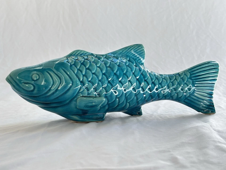 Figurine Koi Fish Gloss Finish Turquoise Urban Trends Decorative Lake Beach 15” - Image 1 of 4