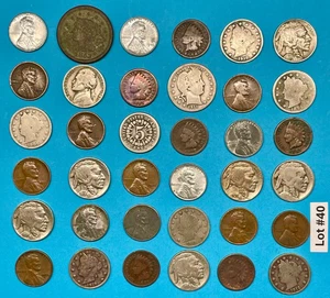 Estate Lot of 36 US Coin 1853 Large Cent, Silver Quarter, Shield Nickel & More - Picture 1 of 11