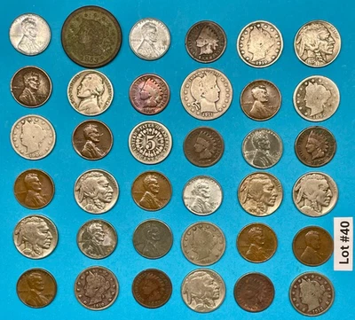 Estate Lot of 36 US Coin 1853 Large Cent, Silver Quarter, Shield Nickel & More - Image 1 of 4