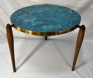 1 Vintage Mid Century Modern Blue Marble Formica Stacking Side Table Wood Legs - Picture 1 of 24