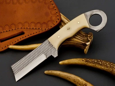 Handmade Stainless Steel Cowboy Bull Cutter Knife Bone Handle W/ Sheath; 5924 - Image 1 of 4