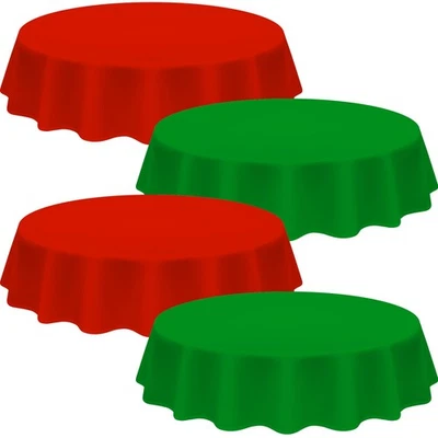 12 Pcs Christmas Plastic Tablecloth 84 Inch Round Disposable Plastic Table Cl... - Image 1 of 4