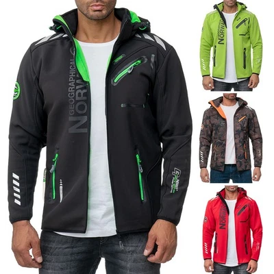 Geographical Norway Mens Softshell Jacket Heat Insulating Quick Dry Sport Hooded - Image 1 of 4