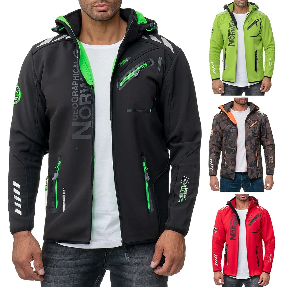 Geographical Norway Mens Softshell Jacket Heat Insulating Quick Dry Sport Hooded - Image 1 of 4