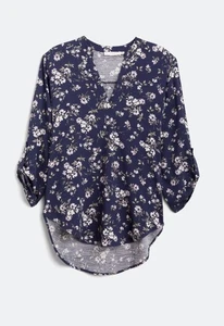 Warren Split Neck Blouse • Size Large • Floral • ¾ Roll-Tab Sleeve - Picture 1 of 14