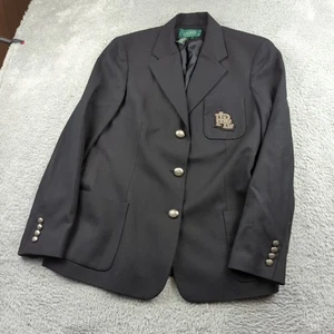 Vintage Lauren Ralph Lauren Blazer Womens 12 Black Wool Crest Patch Logo Wool - Picture 1 of 15
