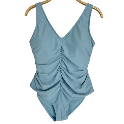 Kindred Bravely One Piece Swimsuit Large Blue Ruched Maternity Nursing Swimwear - Image 1 of 4