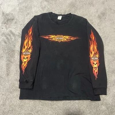Camiseta masculina vintage Y2K Harley Flame manga longa tamanho XL - Imagem 1 de 4