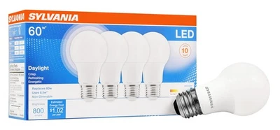 SYLVANIA LED A19 Light Bulb, 60W Equivalent, 4 Count (Pack of 1), Daylight - Image 1 of 4