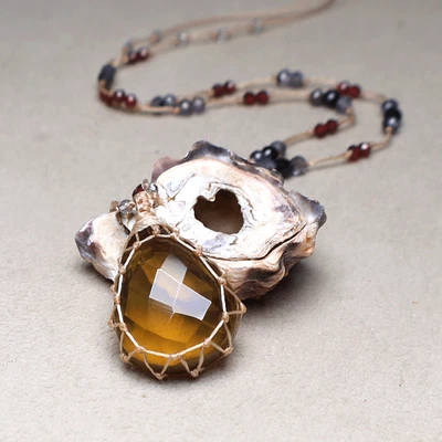 A Drop Of Radiance~ Natural Honey Quartz Handmade Macrame Gem Crystal Necklace - Image 1 of 4