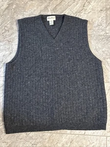Eddie Bauer Men's Sweater Size L Charcoal Rib Knit V Neck Vest 100% Wool - Picture 1 of 6
