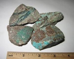 4 NATURAL ROUGH 1.7"- 2.2" CHRYSOCOLLA MINERALS ON STONE MATRIX ARIZONA USA 229g - Imagen 1 de 5