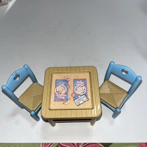 1993 Fisher Price Loving Family Dollhouse Kitchen Blue Flip Table & 2 Chairs - Picture 1 of 5