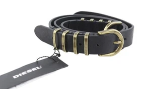 DIESEL B-Stally Women Belt 95 CM Black Leather Golden Tone Details RRP€100 - Picture 1 of 9