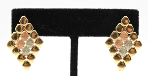 14K Italy Milor Tri-Color Yellow White Rose Gold Diamond Link Mesh Earrings 4.6g - Picture 1 of 9