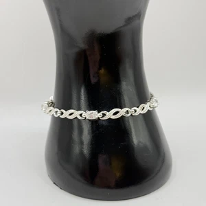 925 massives Sterlingsilber Unendlichkeit Tennis Gliederarmband 7" strukturierte CZ-Steine - Bild 1 von 10