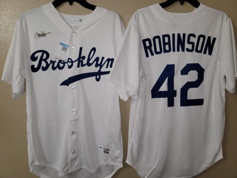 21119 Nike Brooklyn Dodgers JACKIE ROBINSON 100% REAL Baseball JERSEY NWT $135 Cover