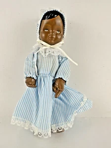 Vintage afrikanische Porzellanpuppe 8 Zoll mit blauem Outfit - Bild 1 von 13