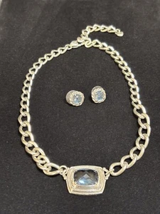 Brighton Peaceful Presence Necklace Silver/Aqua Blue Faceted Crystal & Earrings - Picture 1 of 10