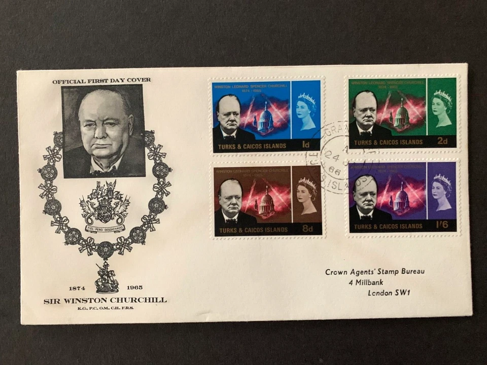 TURKS & CAICOS ISLANDS 1966 CHURCHILL 4v FIRST DAY COVER SG262/65 GRAND TURK CDS - Image 1 of 1