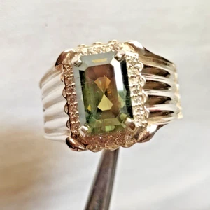 Ausgezeichneter grüner Turmalin Zirkon 925 massiv Sterlingsilber handgefertigt Männer Hochzeit - Bild 1 von 6