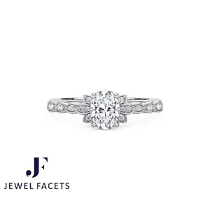 Anillo de compromiso de diamantes cultivados en laboratorio con certificación IGI de 0,79 quilates corte ovalado de oro de 14 k - Imagen 1 de 4