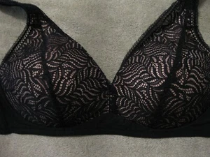 FELINA 38D BLACK LACE SWIRLS ON BEIGE CUPS, BLACK STRAP W/HOOK FOR RACERBACK, 3H - Picture 1 of 7