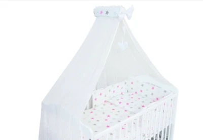 Canopy Holder  Bar Drape Mosquito Net with Ribbon COTBED/ COT Grey Pink Stars - Image 1 of 4