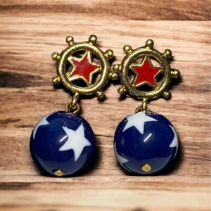 Vintage Avon Star Spangle Dangle Earrings USA 4th of July Pierced 1992 - Picture 1 of 6