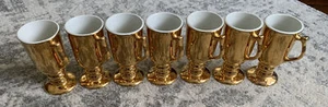 Set of 7 Vintage Hall Gold Plated Irish Coffee Cup Footed Pedestal Mug #1272 - Picture 1 of 9