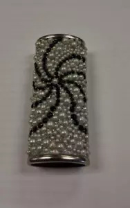 SWIRLING STAR PATTERN BLACK AND SILVER GLITTER LIGHTER CASE 2 - Picture 1 of 3