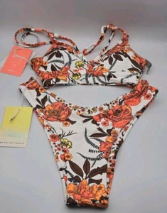 MAAJI 2 piece Reversible Orange Floral Bikini Top & Bottom. Size S. NWT! - Picture 1 of 5