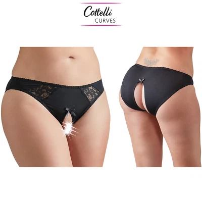 COTTELLI COLLECTION Cottelli Curves Unterhose Slip schwarz bis 4XL mit Stretch-Spitze und offen