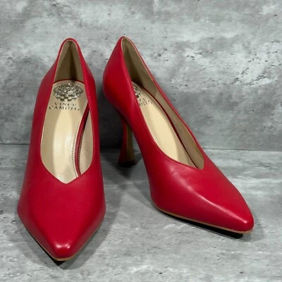 Vince Camuto Ishani Red Leather Slip On High Heeled Pumps Pointy Toe Women's 9 M - Image 1 of 4