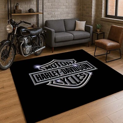 Harley Rug, Motorcycle Rug, American Legends Motorcycle Rug, Garage Floor Rug - Image 1 of 4