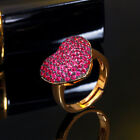 Lovely Resizable Yellow Gold Plated Cubic Zirconia Heart Promise Engagement Ring