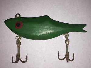 Handgeschnitzter Holz Volkskunst Köder Elritze Schatten Fisch 3,5" grün Vintage Angelköder - Bild 1 von 3